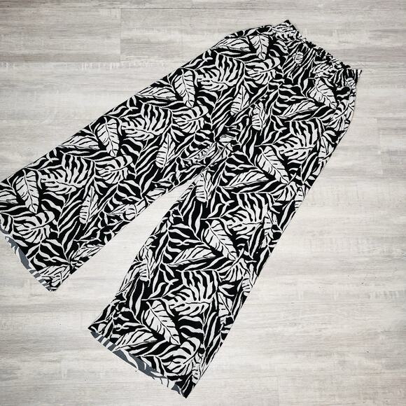 Ellen Tracy Flowy Floral Loose Pants Size Medium Black And White Wide Leg - Picture 2 of 8